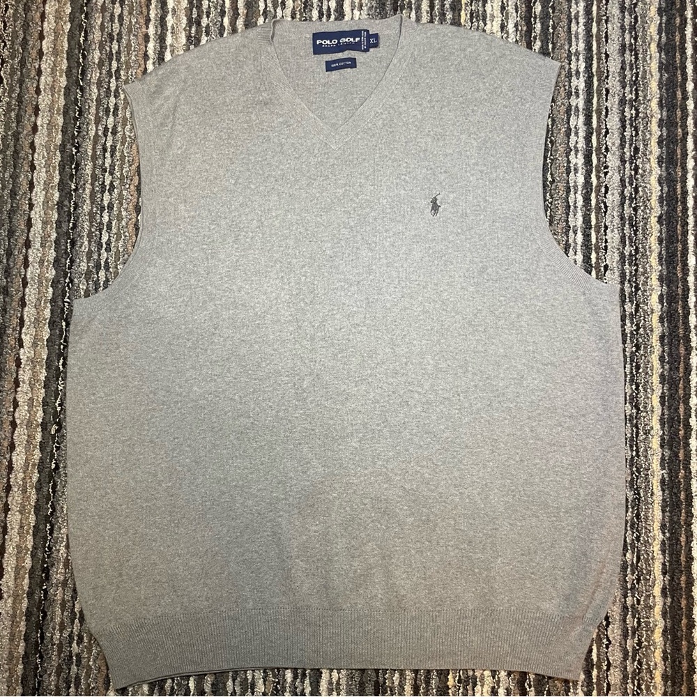 VINTAGE Ralph Lauren Polo Pima Cotton Sweater Vest Men XL Italian Yarn Gray